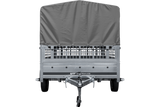 PKW-Anhänger 264×150 UNITRAILER GARDEN 265 KIPP mit Gitteraufsatz, Hochspriegel H-800 und grauer Plane-Neu