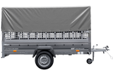 PKW-Anhänger 264×150 UNITRAILER GARDEN 265 KIPP mit Gitteraufsatz, Hochspriegel H-800 und grauer Plane-Neu