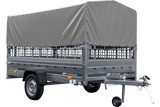 PKW-Anhänger 264×150 UNITRAILER GARDEN 265 KIPP mit Gitteraufsatz, Hochspriegel H-800 und grauer Plane-Neu