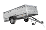 PKW-Anhänger 264×150 UNITRAILER GARDEN 265 KIPP mit zusätzlichen Bordwänden, H-0-Rahmen und grauer Plane-Neu