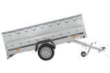 PKW-Anhänger 264×150 UNITRAILER GARDEN 265 KIPP mit zusätzlichen Bordwänden, H-0-Rahmen und grauer Plane-Neu