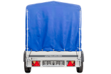 PKW-Anhänger auf Blattfedern 230×125 UNITRAILER GARDEN 230/R KIPP mit H-1100 Rahmen und blauer Plane-Neu