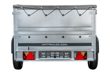 PKW-Anhänger auf Federn 230×125 UNITRAILER GARDEN 230/R KIPP mit BIS-Seiten, H-0-Rahmen und grauer Plane-Neu