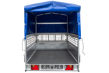 PKW-Anhänger auf Federn 230×125 UNITRAILER GARDEN 230/R KIPP mit Gitterwänden, H-800-Rahmen und blauer Plane-Neu