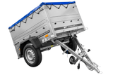 Pkw Anhänger Neu GARDEN TRAILER 150 KIPP mit zusätzlichen Bordwänden, Stützrad und blauer Flachplane-Neu
