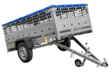 Pkw Transport Anhänger 230×125 Garden Trailer 230 KIPP mit Laubgitteraufsatz, blauer Flachplane, Planenträgern und Stützrad-Neu