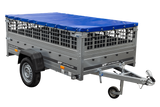 Pkw Transport Anhänger 230×125 Garden Trailer 230 KIPP mit Laubgitteraufsatz, blauer Flachplane und Stützrad-Neu