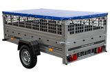 Pkw Transport Anhänger 230×125 Garden Trailer 230 KIPP mit Laubgitteraufsatz, blauer Flachplane und Stützrad-Neu