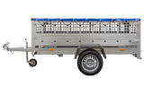 Pkw Transport Anhänger 230×125 Garden Trailer 230 KIPP mit Laubgitteraufsatz, blauer Flachplane und Stützrad-Neu