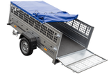 Pkw Transport Anhänger 230×125 Garden Trailer 230 KIPP mit Laubgitteraufsatz, blauer Flachplane und Stützrad-Neu