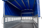 Planenanhänger 230×125 Garden Trailer 230 KIPP mit Laubgitteraufsatz, blauer Hochplane, Hochspriegel und Stützrad-Neu
