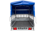 Planenanhänger 230×125 Garden Trailer 230 KIPP mit Laubgitteraufsatz, blauer Hochplane, Hochspriegel und Stützrad-Neu