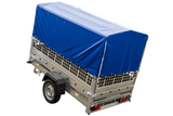 Planenanhänger 230×125 Garden Trailer 230 KIPP mit Laubgitteraufsatz, blauer Hochplane, Hochspriegel und Stützrad-Neu