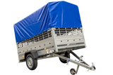 Planenanhänger 230×125 Garden Trailer 230 KIPP mit Laubgitteraufsatz, blauer Hochplane, Hochspriegel und Stützrad-Neu