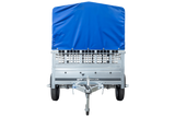 Planenanhänger 230×125 Garden Trailer 230 KIPP mit Laubgitteraufsatz, blauer Hochplane, Hochspriegel und Stützrad-Neu