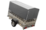 Planenanhänger 230×125 Garden Trailer 230 KIPP mit Laubgitteraufsatz, grauer Hochplane, Hochspriegel und Stützrad-Neu