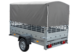 Planenanhänger 230×125 Garden Trailer 230 KIPP mit Laubgitteraufsatz, grauer Hochplane, Hochspriegel und Stützrad-Neu
