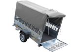 Planenanhänger 230×125 Garden Trailer 230 KIPP mit Laubgitteraufsatz, grauer Hochplane, Hochspriegel und Stützrad-Neu