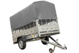 Planenanhänger 230×125 Garden Trailer 230 KIPP mit Laubgitteraufsatz, grauer Hochplane, Hochspriegel und Stützrad-Neu