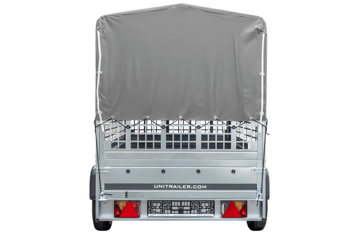 Planenanhänger 230×125 Garden Trailer 230 KIPP mit Laubgitteraufsatz, grauer Hochplane, Hochspriegel und Stützrad-Neu