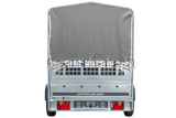 Planenanhänger 230×125 Garden Trailer 230 KIPP mit Laubgitteraufsatz, grauer Hochplane, Hochspriegel und Stützrad-Neu