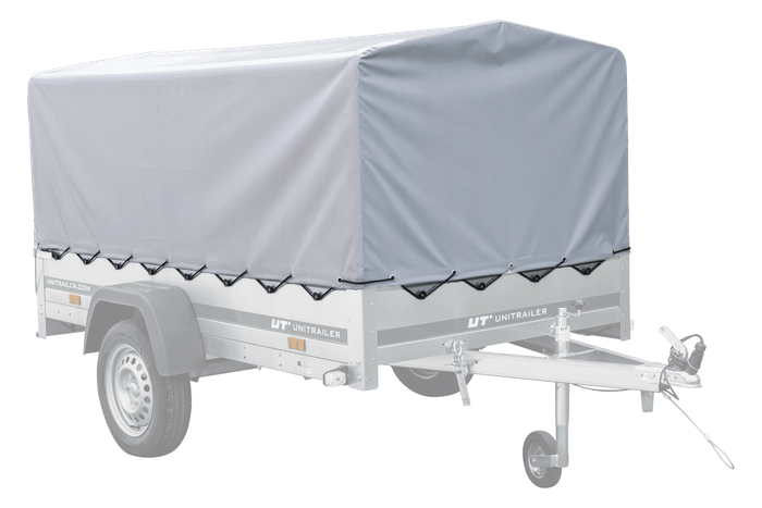 Planenanhänger 230×125 Garden Trailer 230 KIPP mit Laubgitteraufsatz, grauer Hochplane, Hochspriegel und Stützrad-Neu