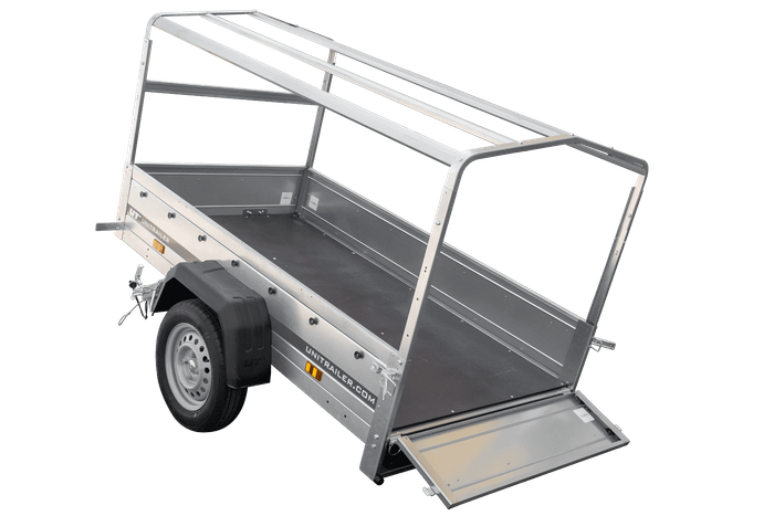 Tieflader Pkw Anhänger Garden Trailer 200 KIPP 200×106 cm 750 kg [mit Hochspriegel, Hochplane und Stützrad]-Neu
