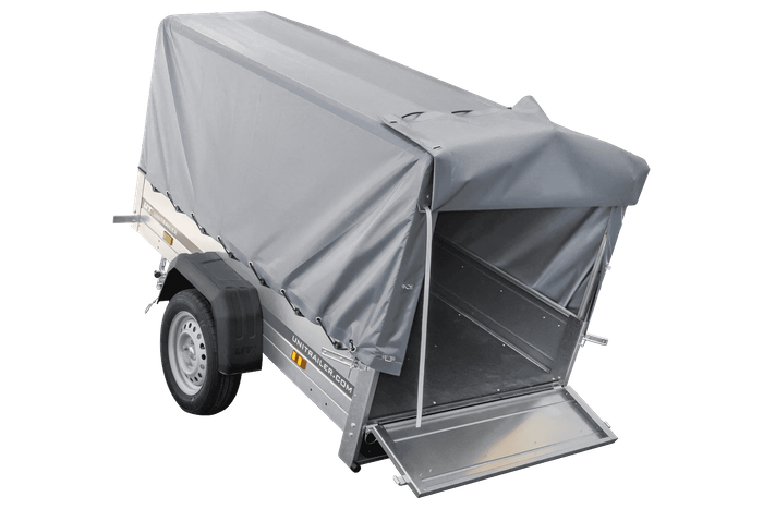 Tieflader Pkw Anhänger Garden Trailer 200 KIPP 200×106 cm 750 kg [mit Hochspriegel, Hochplane und Stützrad]-Neu