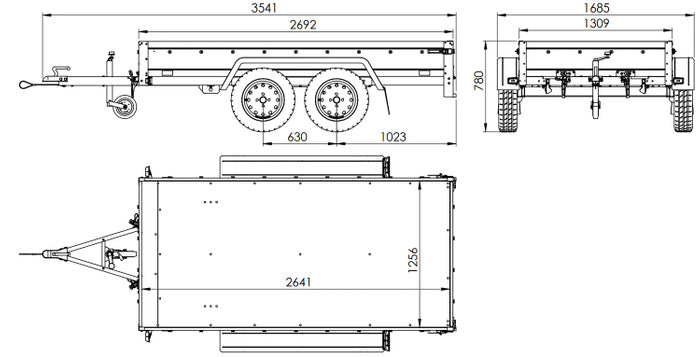 UNITRAILER GARDEN TRAILER 264/2 KIPP Doppelachsanhänger mit Stützrad, zusätzlichen Bordwänden, Spriegel und hoher Plane-Neu