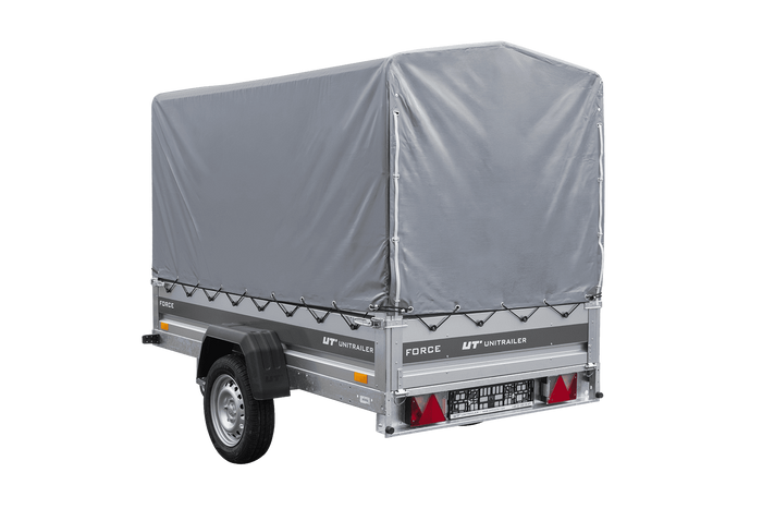 Ungebremster Anhänger 230×125 UNITRAILER FORCE 230 KIPP mit H-1100 Rahmen und grauer Hochplane-Neu