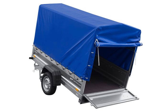 Ungebremster Anhänger 230×125 UNITRAILER FORCE 230 KIPP mit H-1100 Spriegel und blauer Hochplane-Neu