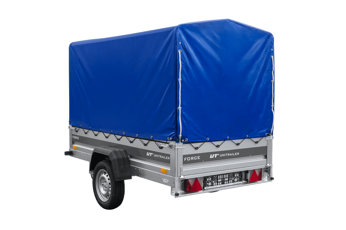 Ungebremster Anhänger 230×125 UNITRAILER FORCE 230 KIPP mit H-1100 Spriegel und blauer Hochplane-Neu