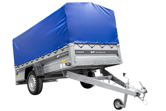 Ungebremster Anhänger 264×125 UNITRAILER FORCE 264 KIPP mit H-800 Spriegel und blauer Hochplane-Neu