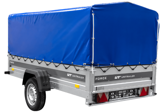Ungebremster Anhänger 264×125 UNITRAILER FORCE 264 KIPP mit H-800 Spriegel und blauer Hochplane-Neu