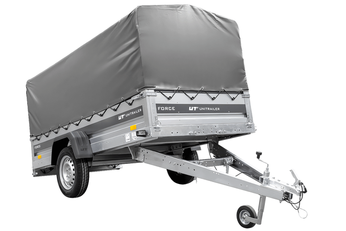 Ungebremster Anhänger 264×125 UNITRAILER FORCE 264 KIPP mit H-800 Spriegel und grauer Hochplane-Neu