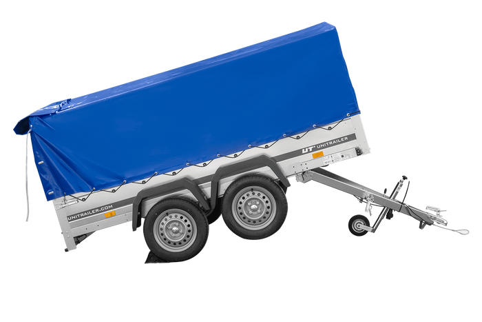 Zweiachsanhänger 264×150 UNITRAILER GARDEN 265/2 KIPP mit H-800 Rahmen und blauer Plane-Neu