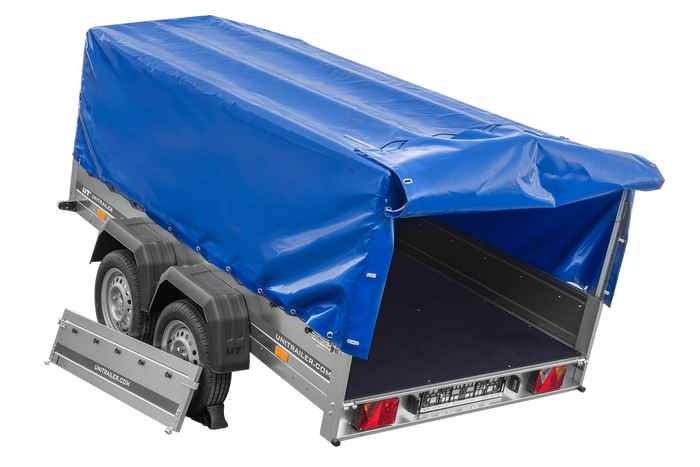Zweiachsanhänger 264×150 UNITRAILER GARDEN 265/2 KIPP mit H-800 Rahmen und blauer Plane-Neu