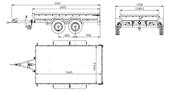 Zweiachsanhänger 264×150 UNITRAILER GARDEN 265/2 KIPP mit H-800 Rahmen und grauer Plane-Neu