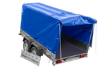 Zweiachsanhänger 264×150 UNITRAILER GARDEN 265/2 KIPP mit Rahmen H-1100 und blauer Plane-Neu